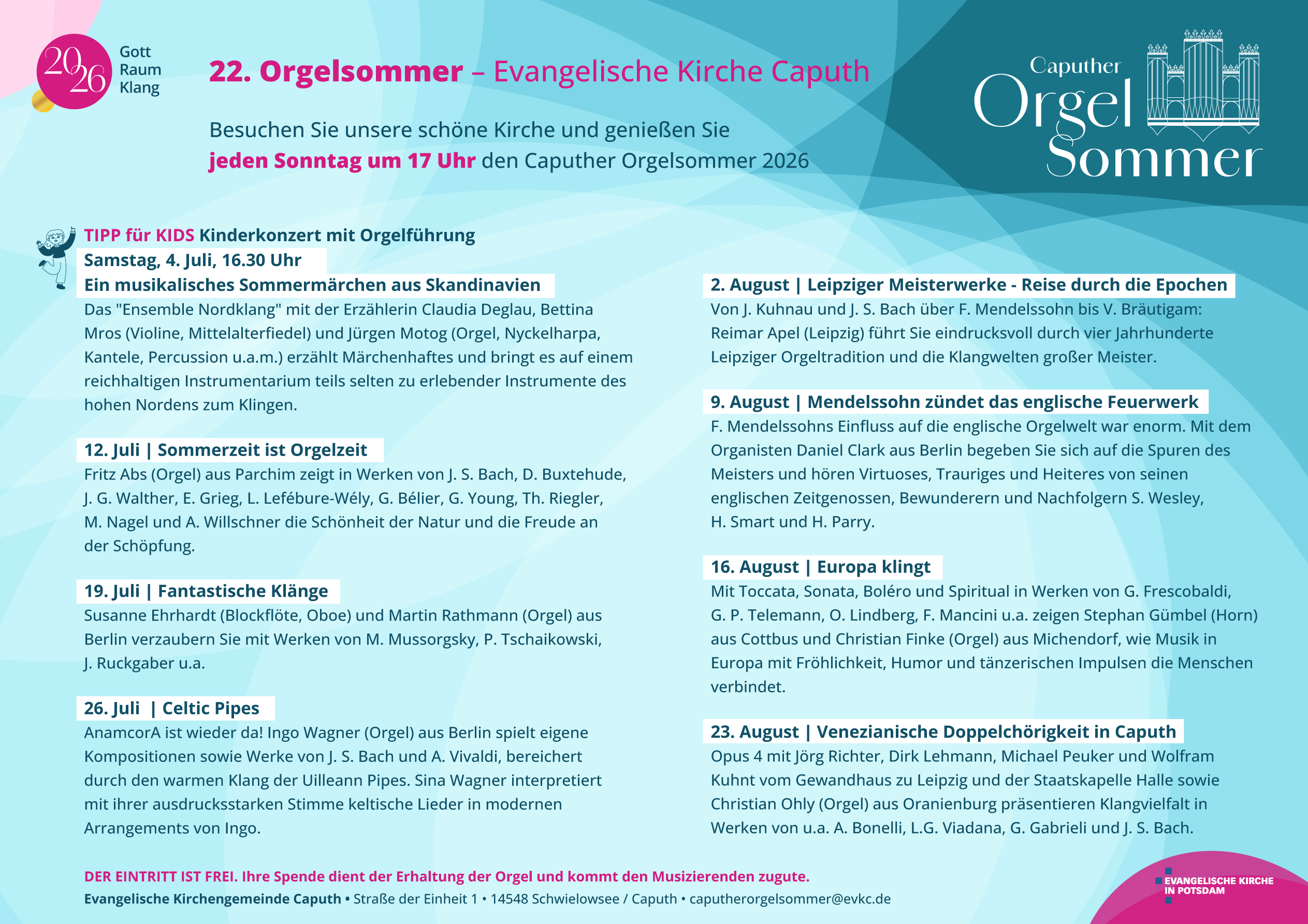 Programm Orgelsommer 2026